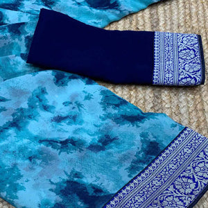 Blue Tie Dye Printed Georgette Saree