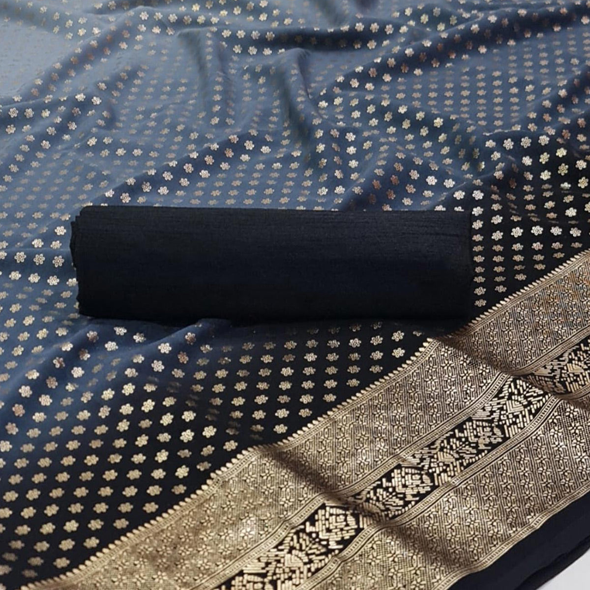 Grey Floral Foil Printed Georgette Saree