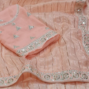 Peach Sequins Embroidered Organza Saree