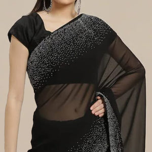 Black Swarovski Border Work Georgette Saree