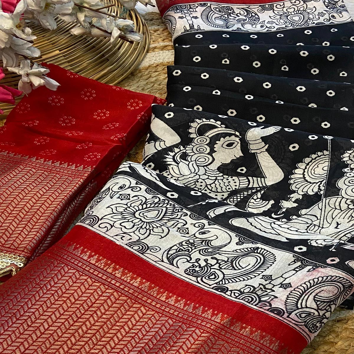 Black Printed Dola Silk Saree With Zari Border