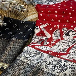 Red Printed Dola Silk Saree With Zari Border