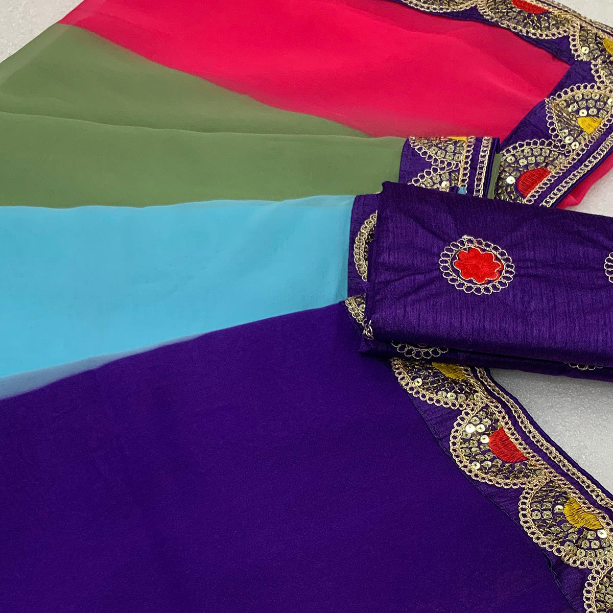 Multicolor Printed Georgette Saree With Sequins Border