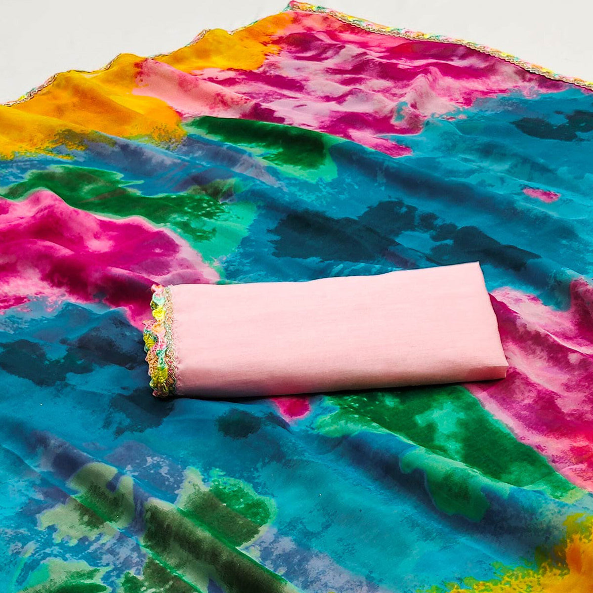 Multicolor Abstract Printed Georgette Saree