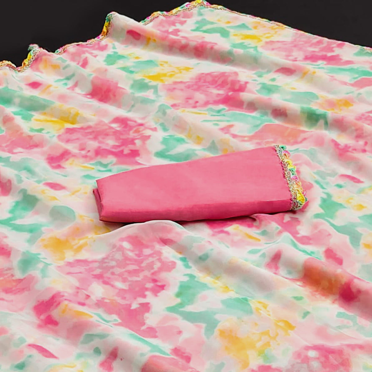 Peach Abstract Printed Georgette Saree