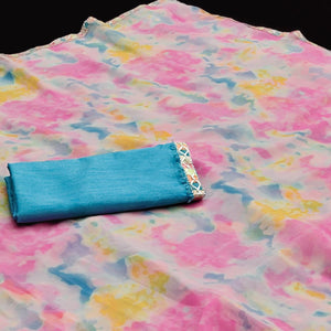 Pink Abstract Printed Georgette Saree