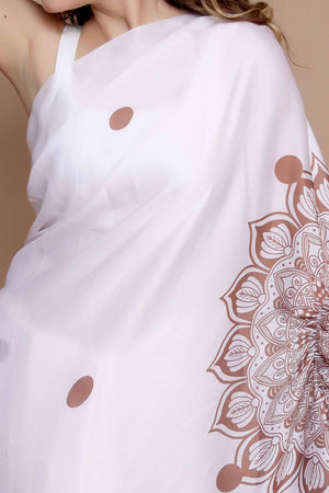 Cream Designer Freehand Saree In Satin Georgette With Striking Digital Print