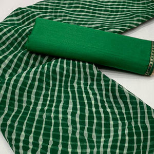 Green & White Printed Georgette Saree With Sequins Border
