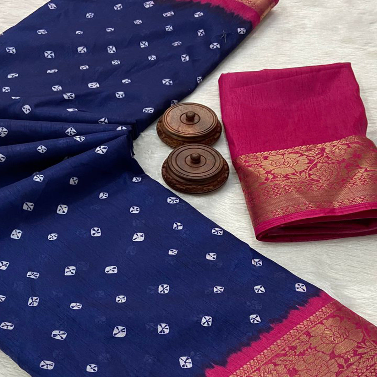 Blue Bandhani Printed Weaving Dola Silk Saree