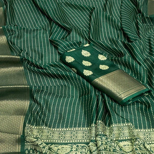 Green Printed Dola Silk Saree With Jacquard Border