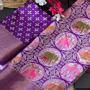 Purple Floral Zari Weaving Dola Silk Saree