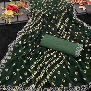 Green Bandhani Printed Georgette Saree With Stone Work Border