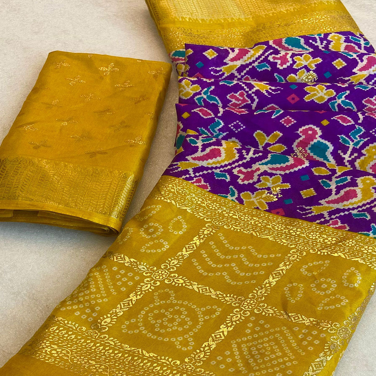 Purple Patola Printed Dola Silk Saree With Zari Border