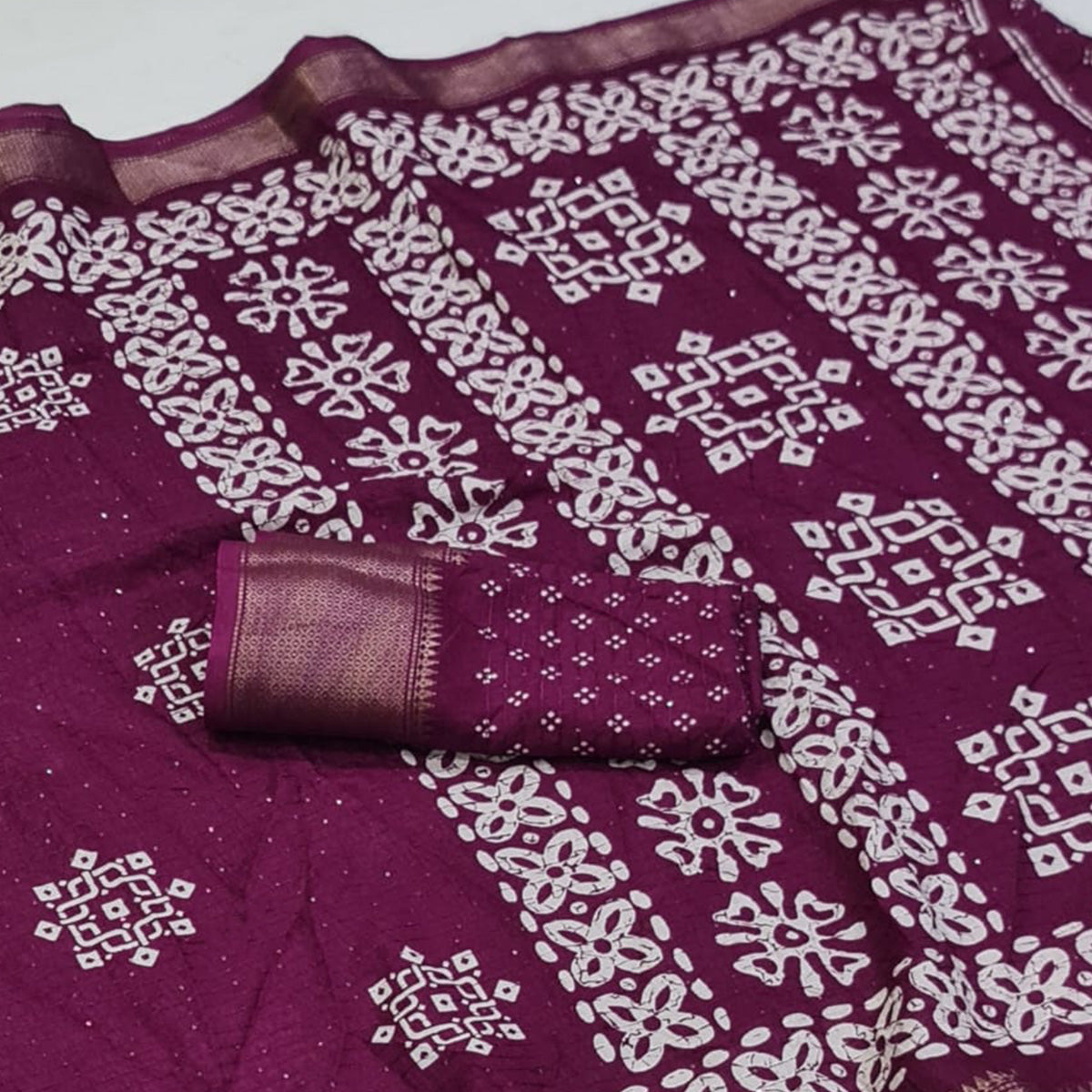 Wine Printed With Sequins Work Dola Silk Saree