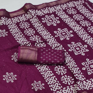 Wine Printed With Sequins Work Dola Silk Saree