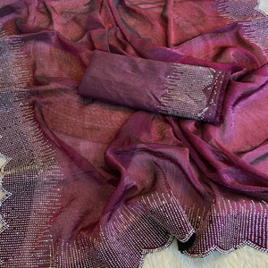 Wine Swarovski Work Rangoli Silk Art Saree