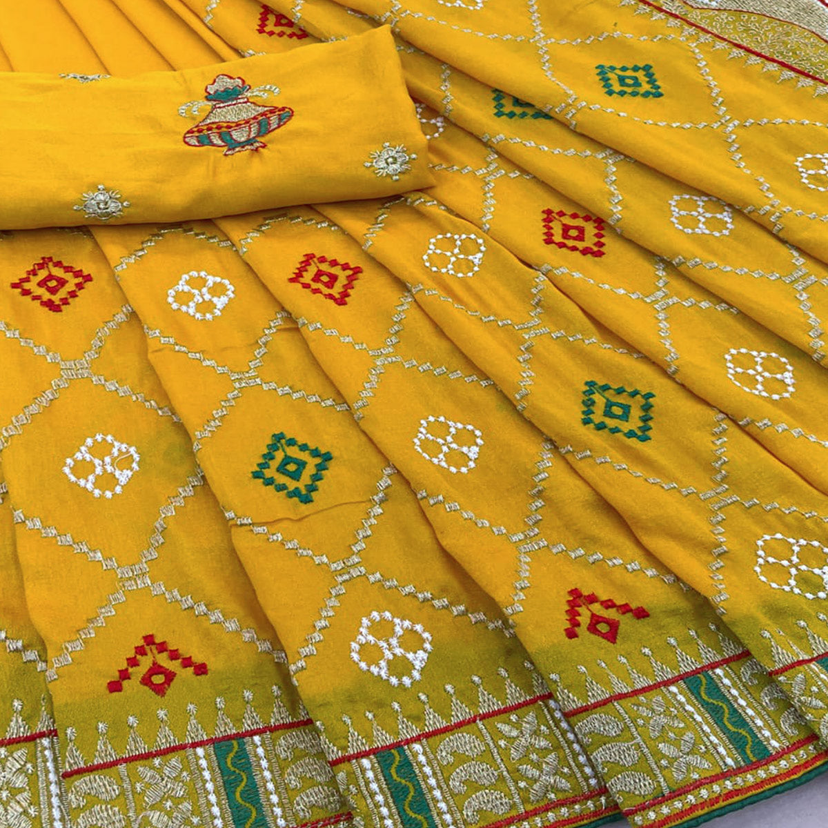 Mustard Embroidered Vichitra Silk Saree