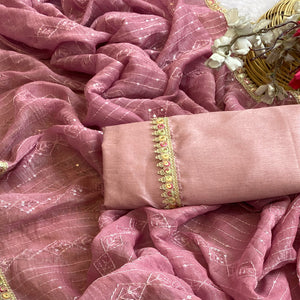 Dusty Pink Embroidered Silk Blend Saree Accented with Sequins