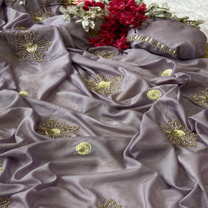 Lavender Partywear Saree in Crepe with Intricate Stone Work