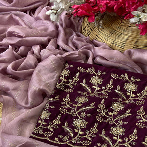 Purple Moss Chiffon Drape with Modern Foil Print Touch