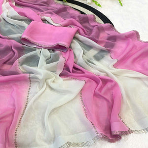 Pink Gradient Georgette Saree with Intricate Swarovski Crystal Star Motifs