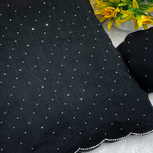 Black Vichitra Silk Saree Accented with Stone Embellishments