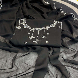 Black Embellished Chiffon Saree with Sparkling Swarovski Details