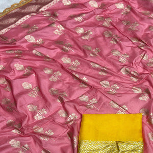 Regal Dola Silk Saree in Pink Featuring Floral Weaves