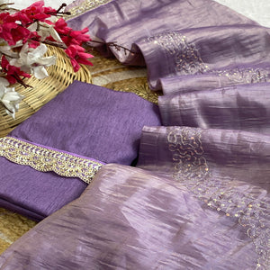 Lavender Tissue Saree Adorned with Elegant Sequins Embroidery
