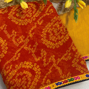 Orange Bandhej Printed Georgette Saree with Flowy Drape