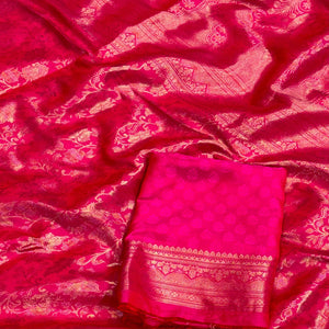Pink Floral Woven Saree in Premium Pure Silk