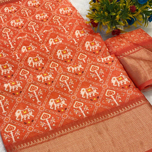Orange Dola Silk Saree Featuring Traditional Patan Patola Print