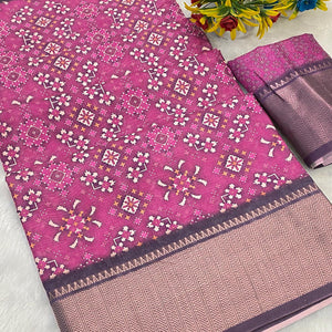 Purple Dola Silk Saree Featuring Traditional Patan Patola Print