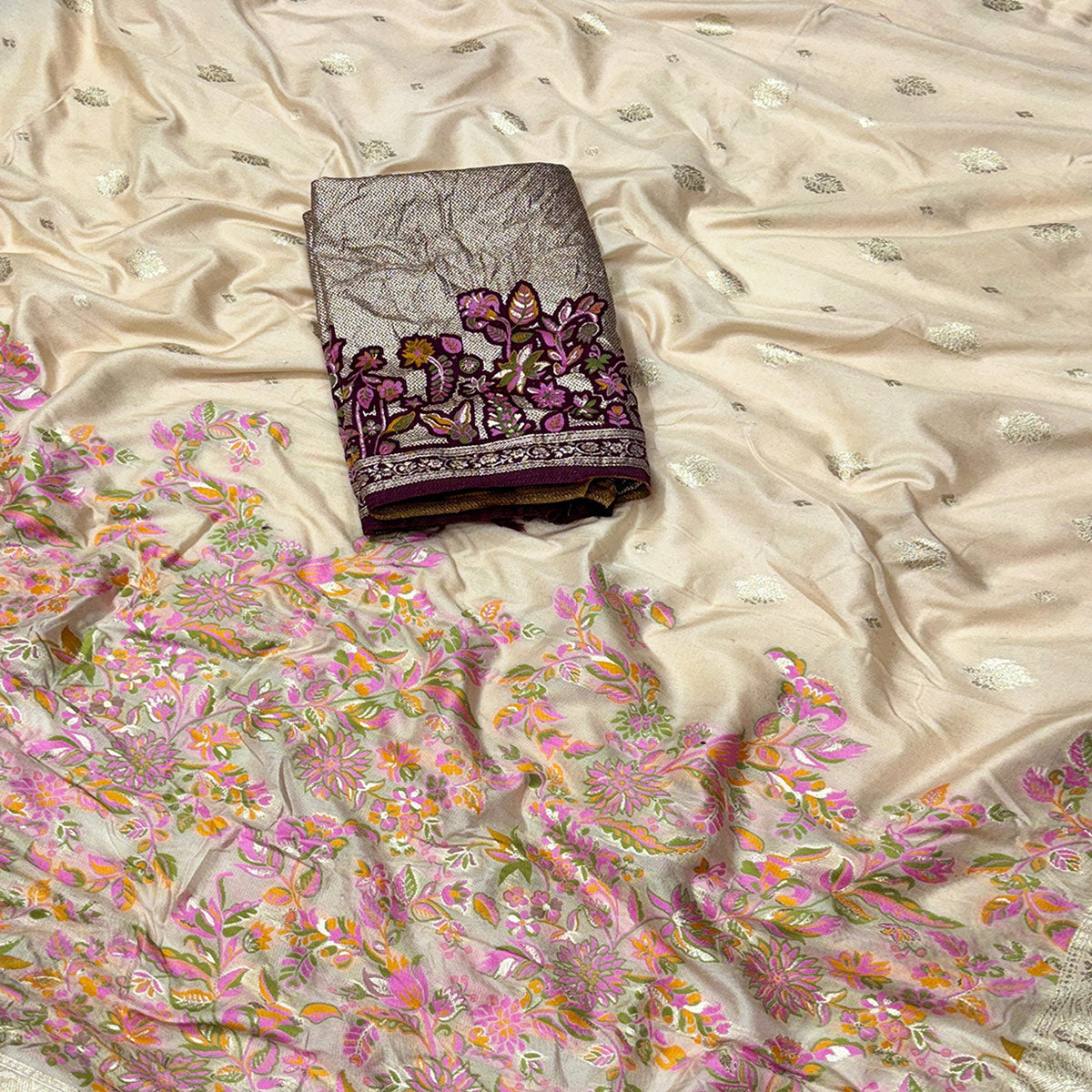 Chikoo Floral Zari Woven Dola Silk Saree For A Timeless Ethnic Look