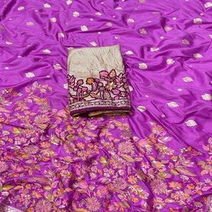 Purplish Pink Floral Zari Woven Dola Silk Saree For A Timeless Ethnic Look