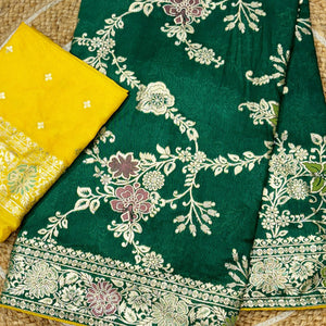 Elegant Green Dola Silk Saree with Intricate Zari Weaving for Festive Occasions
