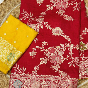 Red Dola Silk Saree with Intricate Zari Weaving for Festive Occasions