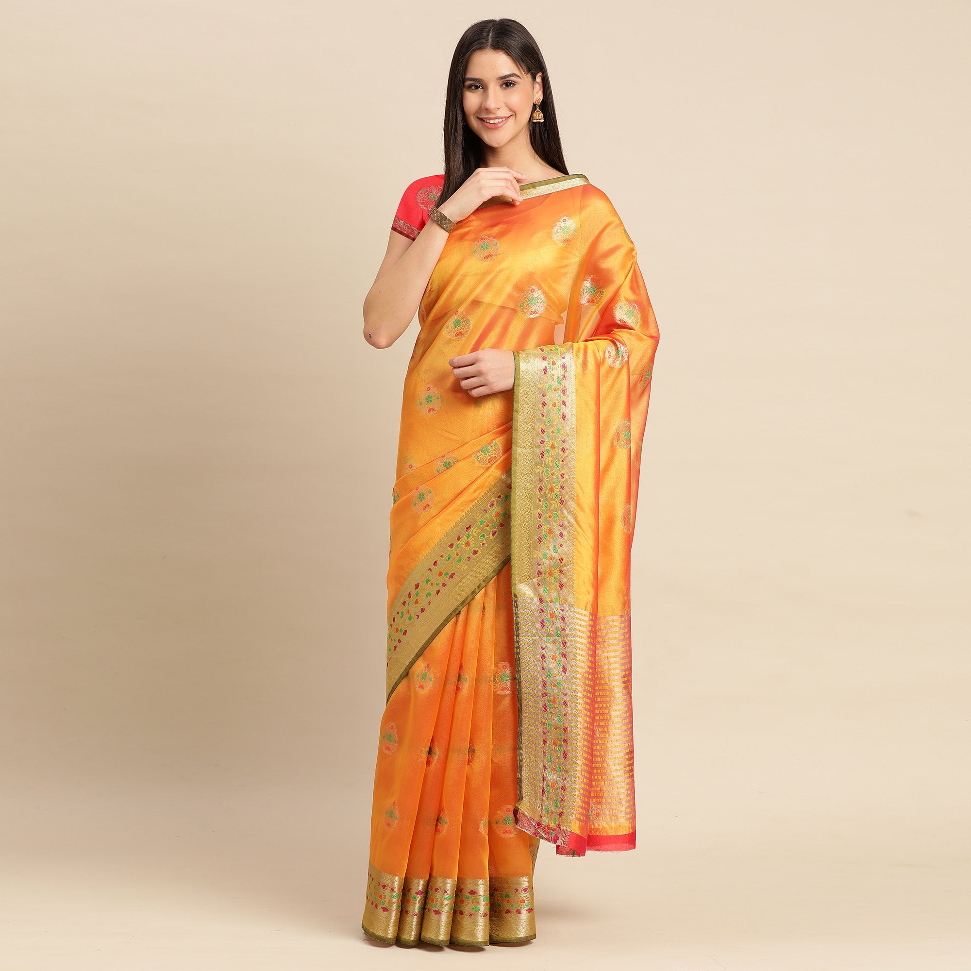 Golden Woven Organza Saree