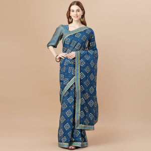 Blue Bandhani Printed Chiffon Saree