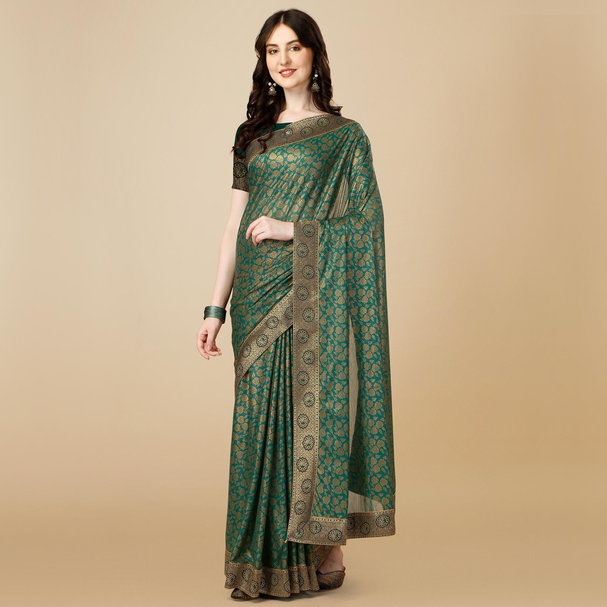 Green Floral Handloom Woven Rayon Saree