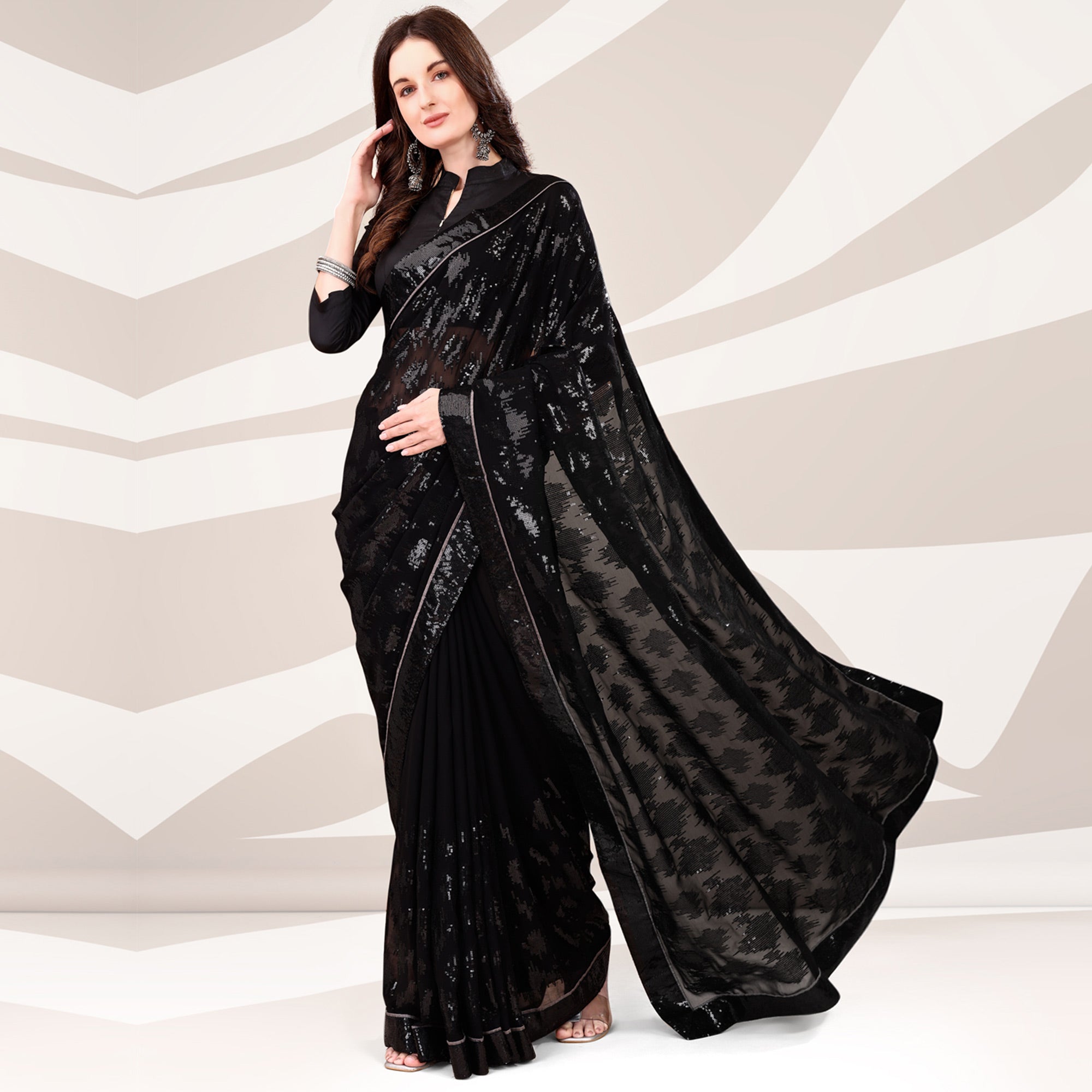 Black Sequin Embroidered Georgette Saree