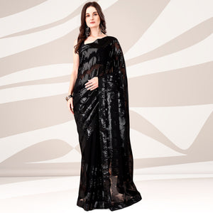 Black Sequin Embroidered Georgette Saree