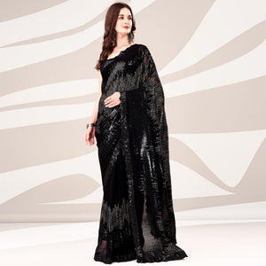 Black Sequin Embroidered Georgette Saree