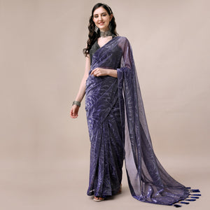 Blue Floral Printed Rayon Saree