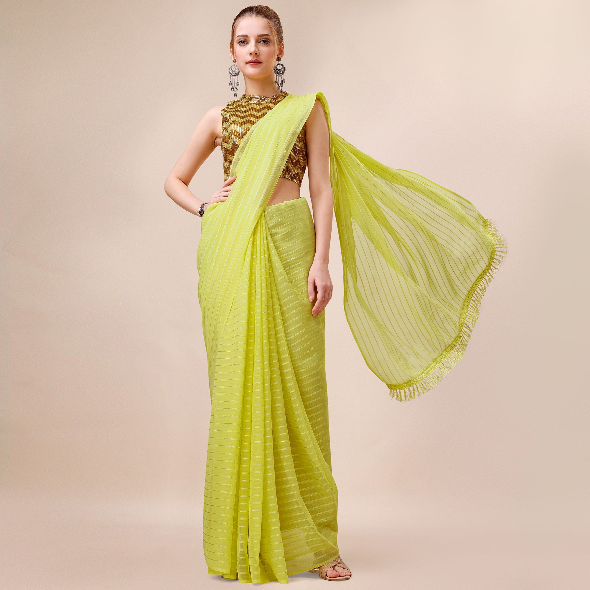 Green Embroidered Georgette Saree