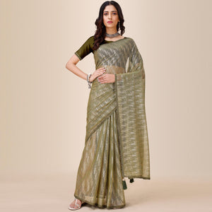 Mehandi Green Foil Printed Lycra Saree