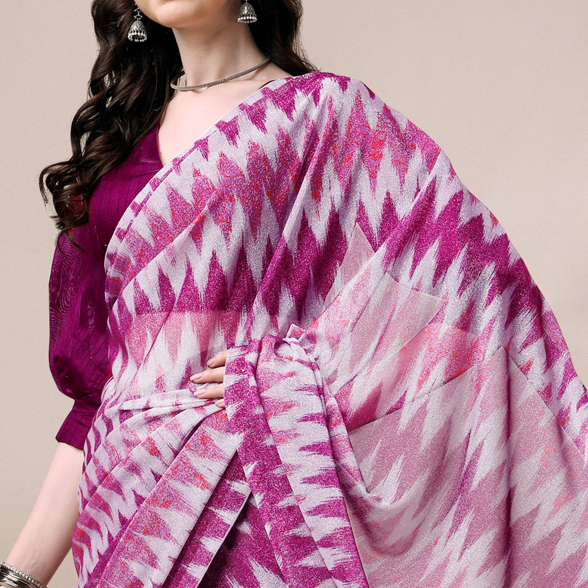 Purple Digital Printed Rayon Saree