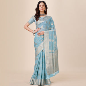 Sky Blue Woven Chiffon Saree