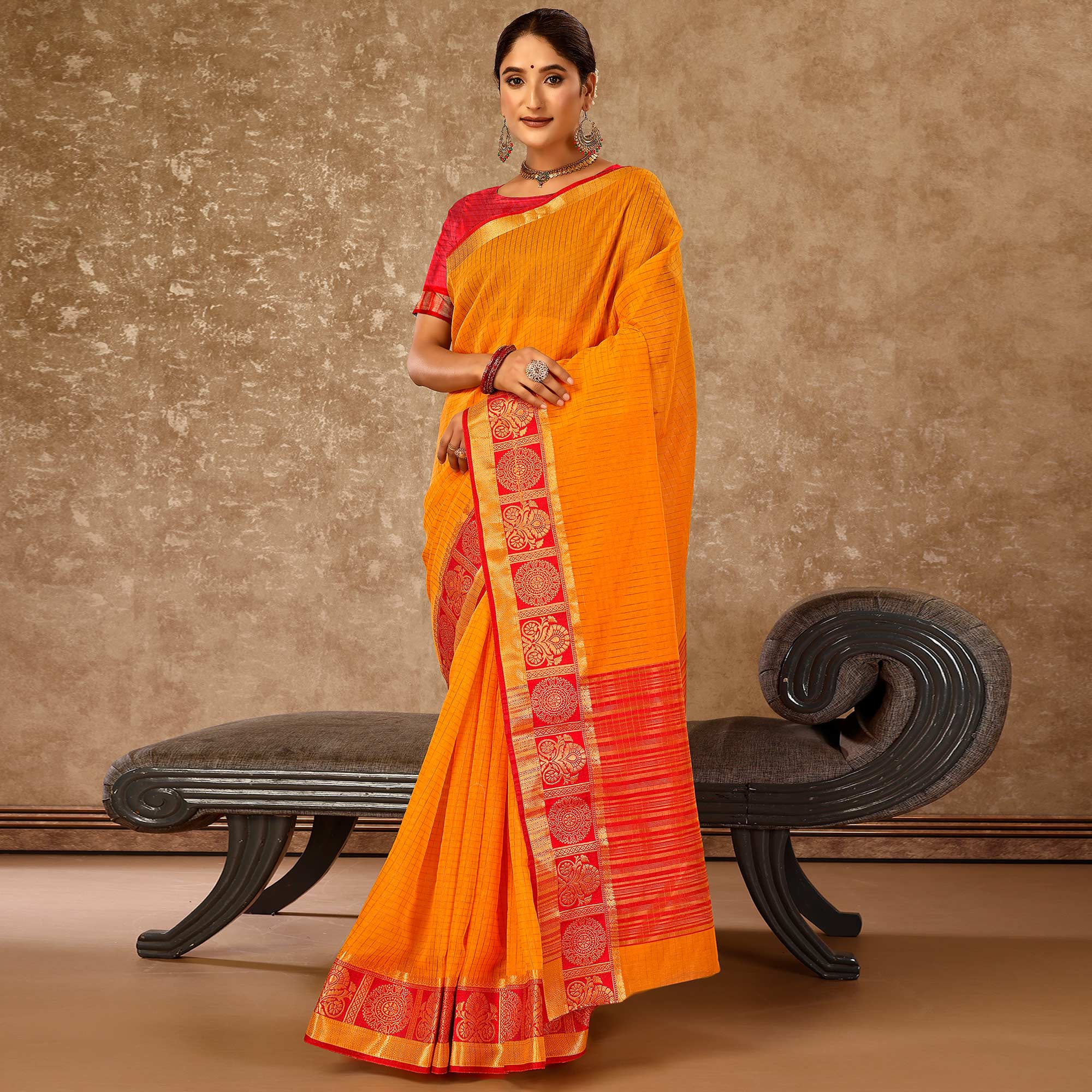Mustard Zari Woven Cotton Silk Saree