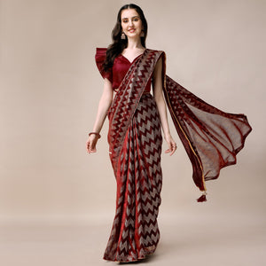 Maroon Digital Foil Printed Rayon Saree
